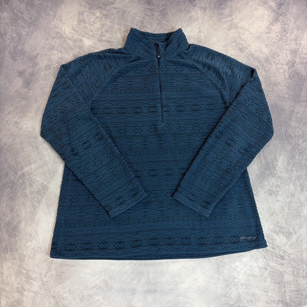 Eddie Bauer Fleece Pullover Womens XL Blue Textured Jacquard Quarter Zip Top